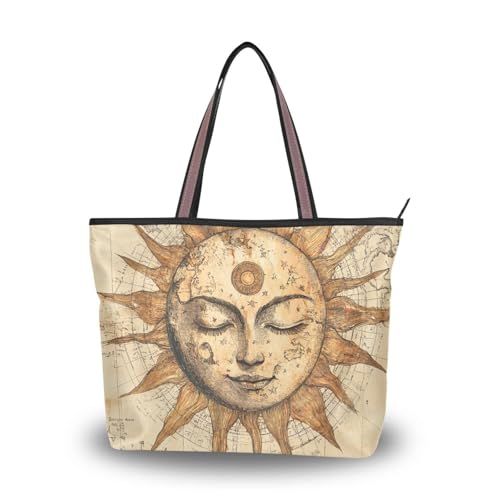 Taschen aus Seidenstoff mit Reißverschluss für Damen, Sommer, Küken, modische Geldbörsen und Handtaschen für Alltag und Reisen (Boho Vintage The Sun), Größe L von Yoogain