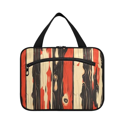 Treebark Stripe Red Hanging Travel Kit with Hook, Designer Compact Waterproof Cosmetic Bag for Women Travel Work Estuches para maquillaje L, Baumrinde, gestreift, Rot, Large von Yoogain