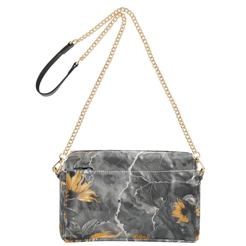 Umhängetasche für Damen, Marmor, Sonnenblume, Schmetterling, klein, veganes Leder, Umhängetasche, Reißverschluss, Grau von Yoogain