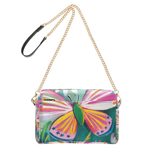 Umhängetasche für Damen, Motiv: Schmetterling, bunte Blumen, veganes Leder, Umhängetasche, Reißverschluss, Schulterhandtaschen von Yoogain