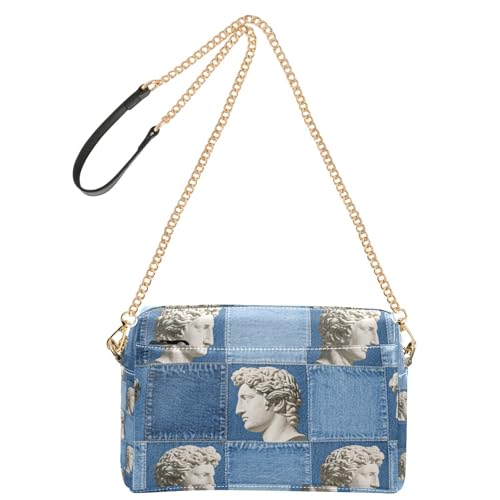 Umhängetasche für Damen, abstraktes Portrait in Denimblau, veganes Leder, überkreuzte Geldbörse, Reißverschluss, Schulterhandtaschen von Yoogain