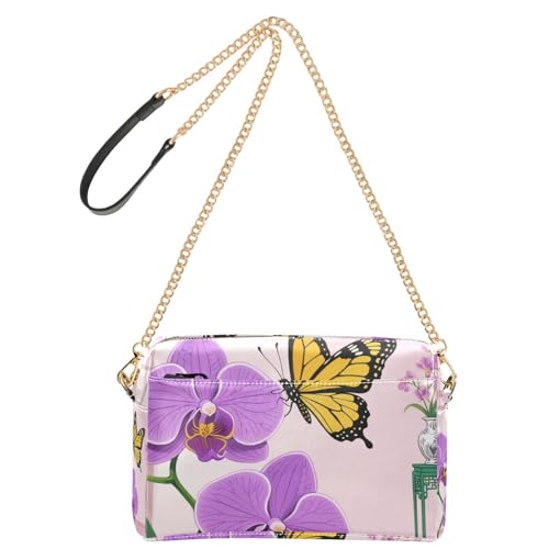 Umhängetasche im chinesischen Stil, Schmetterlings-Orchidee, lila, klein, veganes Leder, lässige Damen-Geldbörse, wasserdicht, Schultertasche für Damen von Yoogain