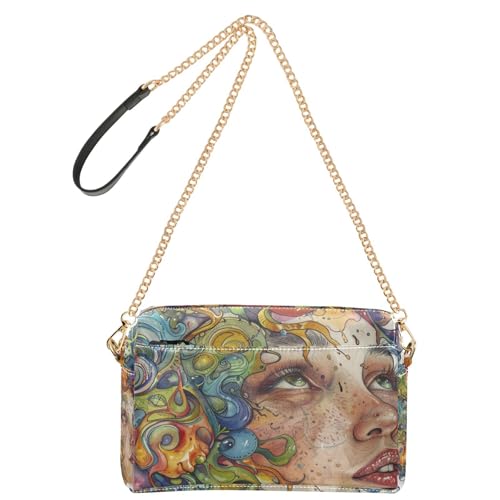 Umhängetasche mit Aquarell-Ölgemälde, kleine Taschen für Damen, veganes Leder, Geldbörse, Reißverschluss, Schultertaschen von Yoogain