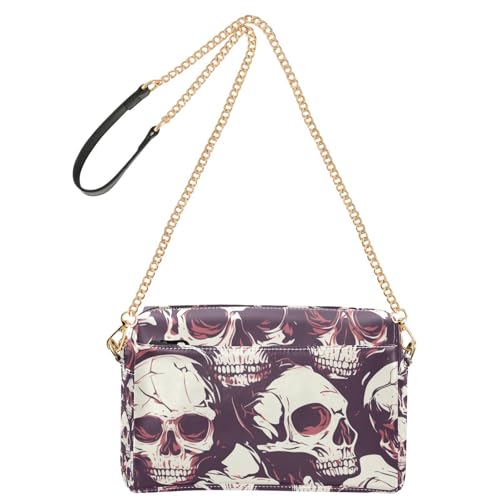 Umhängetasche mit Totenkopf-Motiv, veganes Leder, für Damen, Umhängetasche, Reißverschluss, Schwarz und Rot von Yoogain