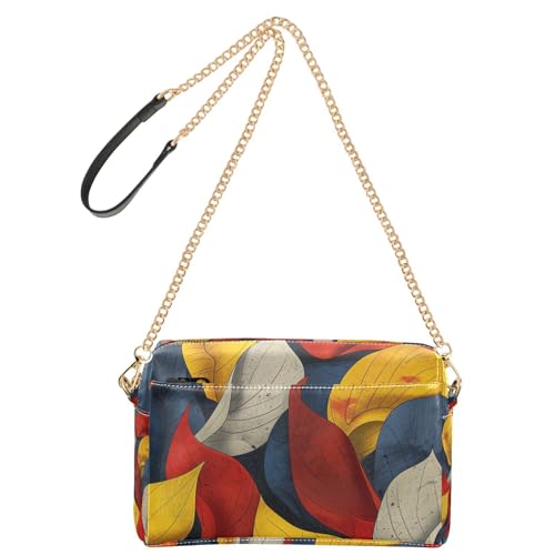 Umhängetasche mit bunten Blättern für Damen, klein, veganes Leder, Umhängetasche, mit Reißverschluss von Yoogain