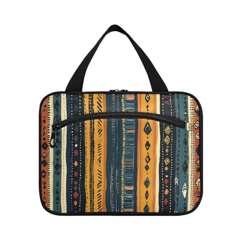 Vertikale Streifen Boho Retro hängende Make-up-Reisetasche mit Haken, kompakte Designer-Tasche für Herren und Damen, Toilette, Bolso, Para Maquillaje L, Vertikale Streifen Boho Retro, Large von Yoogain