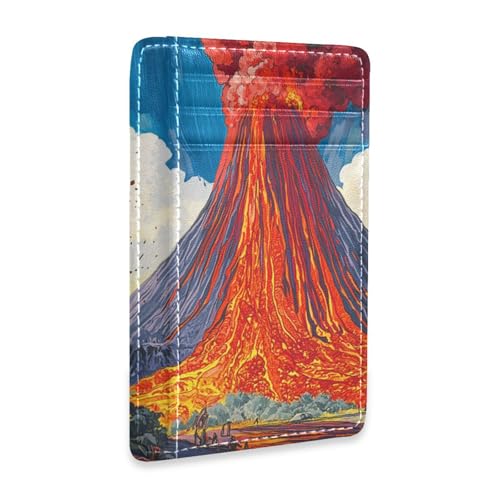 Volcano Erupting with Red Lava Leather Small Slim Wallet Woman With Cash Slot RFID Blocking wallet inserts for Credit Cards for Men and Women von Yoogain