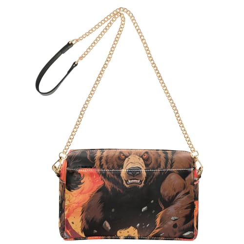 Wild Animal Angry Bear Kleine Umhängetasche für Damen, veganes Leder, Geldbörse, Reißverschluss, Schulterhandtaschen Wild Animal Angry Bear Kleine Umhängetasche für Damen, veganes Leder, Geldbörse, Reißverschluss, Schulterhandtaschen von Yoogain