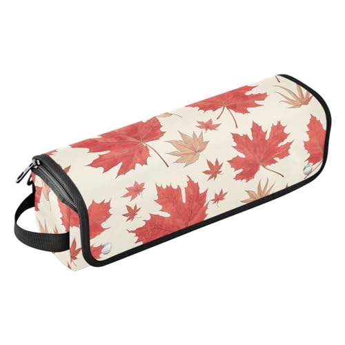 Yoogain 2-in-1 Lockenstab Reiseetui mit Eisenmatte, wasserdichter Lockenstab Reiseetui für Glätteisen, Glätteisen, Lockenstäbe, rotbraun, Herbst-Ahornblätter, tragbarer Organizer, Rotbraune von Yoogain