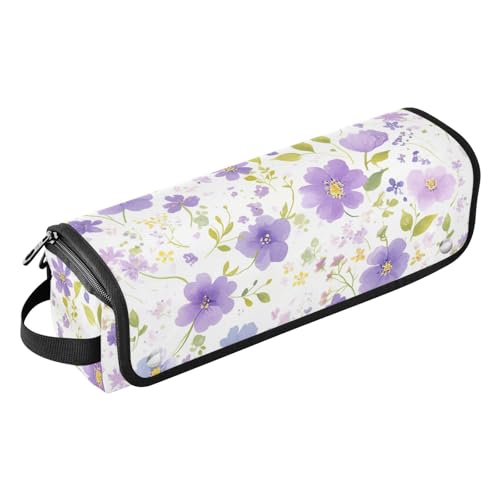 Yoogain 2-in-1 Lockenstab Reiseetui mit hitzebeständiger Matte, abnehmbares Haarstyling-Zubehör, Organizer für Lockenstab Glätteisen, flacher Haartrockner, Aquarell, lila Blume und Weißgrün, Aquarell von Yoogain