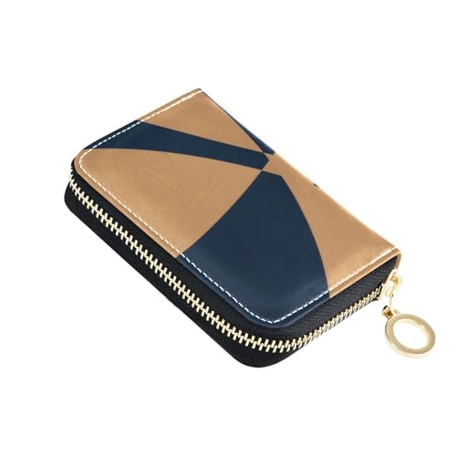Yoogain Abstrakte Kunst, marineblaues Leder für Damen, Kartenetui mit 2 Geldfächern, RFID-blockierendem Kreditkartenetui mit Reißverschluss von Yoogain