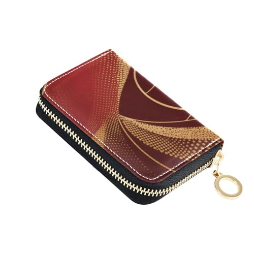 Yoogain Abstrakte Kunst, rotes Leder für Damen, Kartenetui mit 2 Geldfächern, RFID-blockierendem Kreditkartenetui mit Reißverschluss von Yoogain