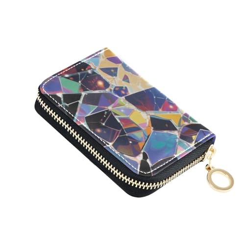 Yoogain Abstrakte Kunst-Glasscherben, Leder-Kartenetui für Damen, mit 2 Geldfächern, RFID-blockierend, Kreditkartenetui für Damen, mit Reißverschluss von Yoogain