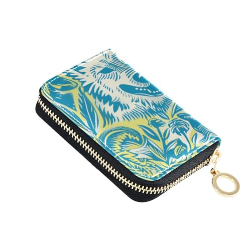 Yoogain Alaskan Malamute Cartoon-Leder-Kartenetui für Damen, mit 2 Geldfächern, RFID-blockierendem Kartenhalter für Damen, mit Reißverschluss von Yoogain