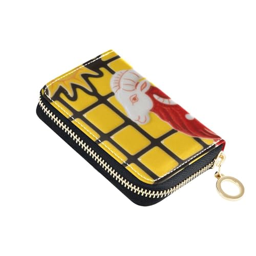 Yoogain Astrologie Kreditkartenetui aus Leder, kariert, mit 9 Kartenfächern, RFID-blockierend, mit Reißverschluss, Rot / Gelb von Yoogain