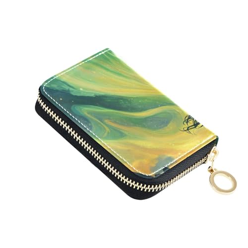 Yoogain Aurora Illustration Art Gelbes Leder-Kartenetui für Damen, mit RFID-blockierendem Kreditkartenorganizer mit Reißverschluss von Yoogain