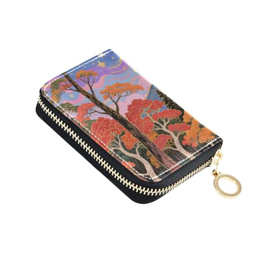 Yoogain Autumn Trees Mystery Herren-Geldbörse aus Leder mit RFID-blockierendem Kartenhalter mit Reißverschluss von Yoogain