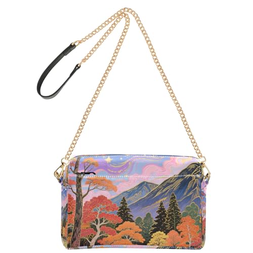 Yoogain Autumn Trees Mystery Umhängetasche für Damen, veganes Leder, lässige Damen-Geldbörse, wasserdicht, Schulterhandtaschen von Yoogain