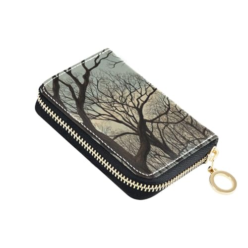 Yoogain Bare Trees Illustration Art Leder Rdfi Kreditkartenetui Damen mit Cion Geldbörse RFID-blockierend, kleines Kreditkartenetui mit Reißverschluss von Yoogain