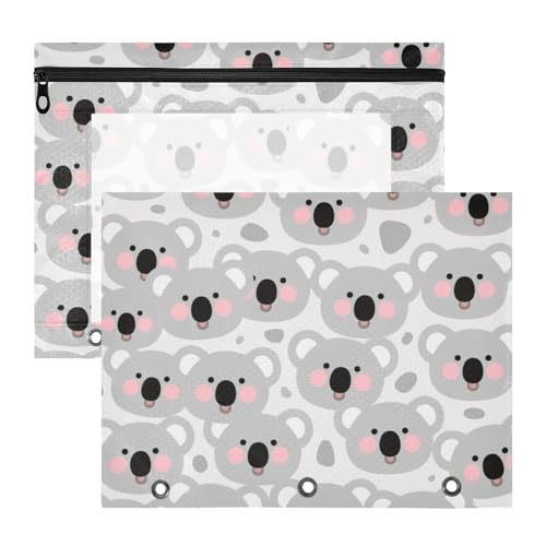 Yoogain Bindertaschen mit glatten Reißverschlüssen, 3-Loch-Tasche für A4-Papier, Briefe, 2 Stück, Studenten, Klassenzimmer, Cartoon, süßes Faultier, Grau von Yoogain