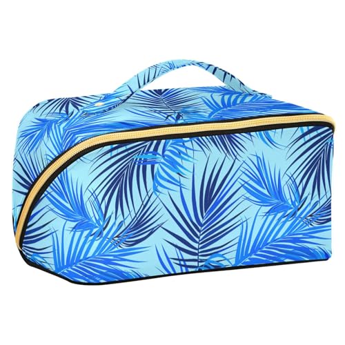 Yoogain Blaue Sommer-Kosmetiktasche mit Trennwänden, Portabloiletry Tasche für Damen, mit Fächern und Griff von Yoogain