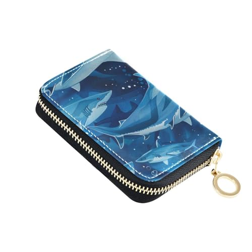 Yoogain Blaues Meerestier-Ledergeldbörse, Kartenetui für Damen, mit 9 Kartenfächern, RFID-blockierend, Kartenorganizer mit Reißverschluss von Yoogain