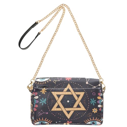Yoogain Bohemian Hexagramm Eyes Star Purple Crossbody Taschen für Frauen Veganes Leder Alltag Geldbörsen Reißverschluss Schulterhandtaschen von Yoogain