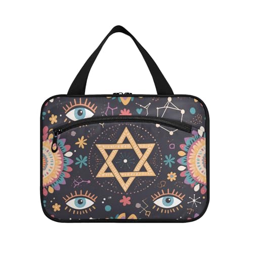 Yoogain Bohemian Hexagramm Eyes Star Purple Hanging Travel Kit for Women with Hook, Designer Waterproof Bag for Makeup for Travel Accessories for Women Gym Estuche de Maquillaje para mujer L von Yoogain