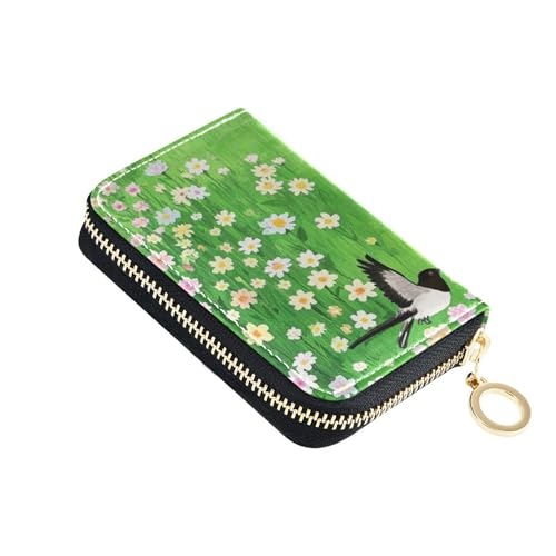 Yoogain Bunte Blumen und Vögel, Leder-Kartenetui für Herren, mit 9 Kartenfächern, RFID-blockierendem Kartenhalter für Damen, mit Reißverschluss von Yoogain