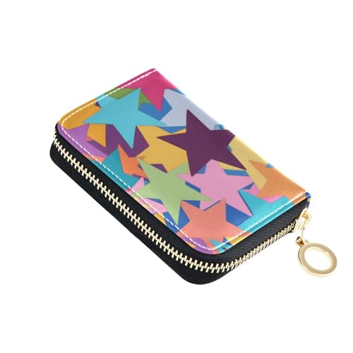 Yoogain Bunte Cartoon-Sterne sind modisches Leder-Kartenetui für Herren, mit 9 Kartenfächern, RFID-blockierend, Damen-Kartenetui mit Reißverschluss von Yoogain