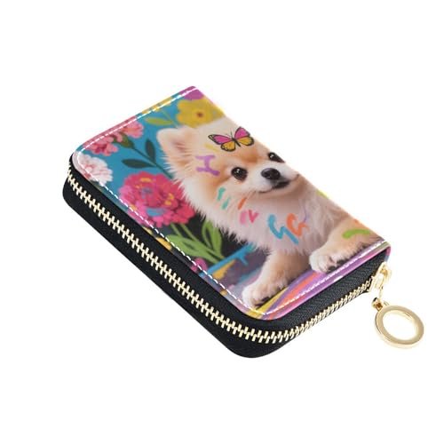 Yoogain Bunte Kreditkarten-Geldbörse aus Leder mit Zwergspitz, für Herren, mit RFID-blockierendem Kreditkartenetui mit Reißverschluss von Yoogain