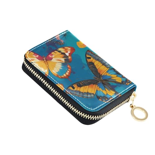 Yoogain Bunte Kreditkartenetui mit Schmetterlingen, blaugrün, mit 2 Geldfächern, RFID-blockierendem Kreditkartenetui mit Reißverschluss von Yoogain