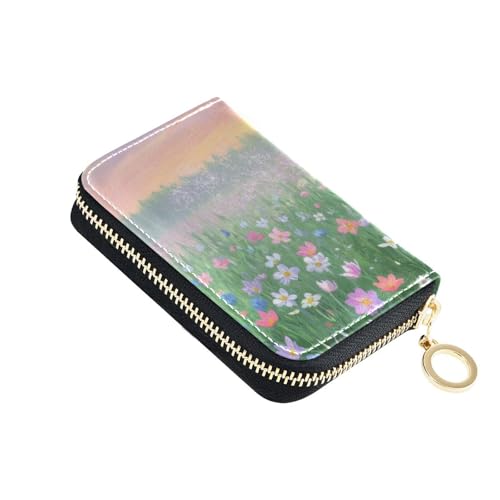 Yoogain Bunte Traum-Ölgemälde, Gartenblumen, Leder-Kartenetui mit 9 Kartenfächern, RFID-blockierend, Kreditkartenetui mit Reißverschluss von Yoogain