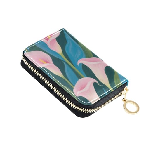 Yoogain Calla Lily Herren-Geldbörse aus Leder, mit RFID-blockierendem Kartenhalter mit Reißverschluss, Rosa / Blau von Yoogain