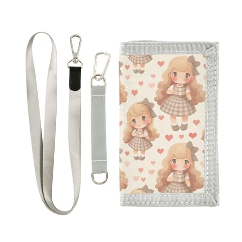 Yoogain Cartoon-Geldbörse mit braunem Haar, Prinzessinnen-Puppe, für Damen, Pop-Brieftaschen für Herren, mit Umhängeband, Cartoon-Prinzessinnen-Puppe mit braunem Haar, 1 size, modisch von Yoogain