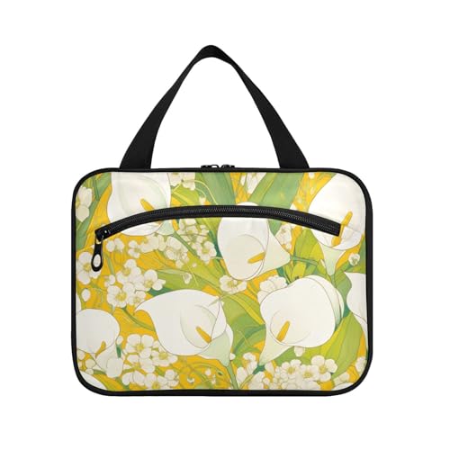 Yoogain Chic Calla Lily Lemon Yellow Light Green hanging large cosmetic bags for women with hook, designer portable shaving bag for men for travel accessories backpacking estuches para maquillaje L von Yoogain