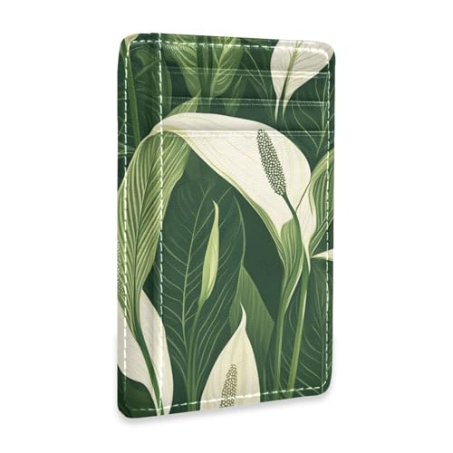 Yoogain Chic White Peace Lilie Blumen Grüne Blätter Leder Slim Wallet mit Geldklammer RFID-blockierendes Kreditkartenetui für Damen und Herren von Yoogain