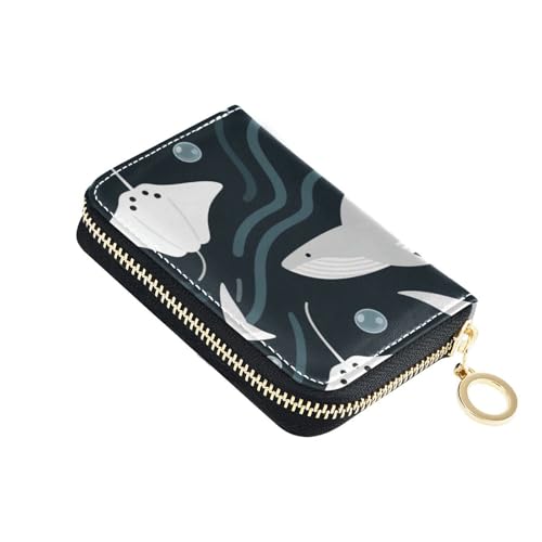 Yoogain Childish Shark Animal Damen Kartenetui aus Leder, mit RFID-blockierendem Kartenhalter für Damen, mit Reißverschluss, Dunkelblau von Yoogain