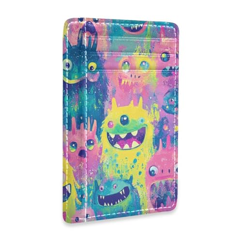 Yoogain Colorful Monsters Herren-Geldbörse aus Leder mit Ausweisfenster, RFID-blockierend, für Damen und Herren von Yoogain