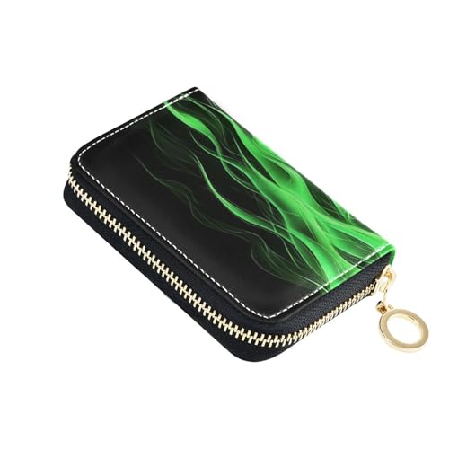 Yoogain Coole fluoreszierende Flamme schwarze Leder-Kreditkarten-Geldbörse für Damen mit 9 Kartenfächern, RFID-blockierend, kleiner Kartenhalter mit Reißverschluss von Yoogain