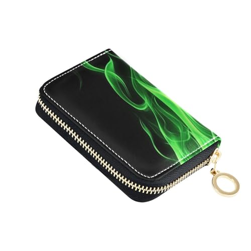 Yoogain Coole fluoreszierende Flamme schwarzes Leder-Kartenetui für Damen mit Cion-Geldbörse, RFID-blockierend, kleiner Kartenhalter mit Reißverschluss von Yoogain