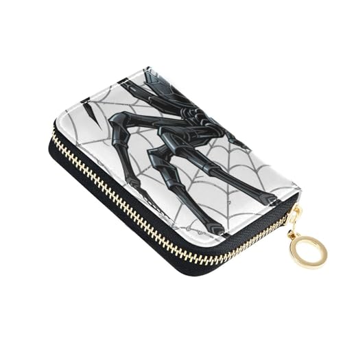 Yoogain Cooles Spinnennetz-Stern-Leder-Kartenetui für Damen, mit 9 Kartenfächern, RFID-blockierend, Kreditkartenetui mit Reißverschluss, Schwarz / Weiß von Yoogain