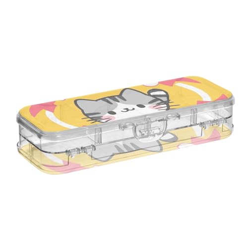Yoogain Doppelstöckige Stiftebox mit niedlichem Katzen-Motiv, mit Schnappdeckel von Yoogain