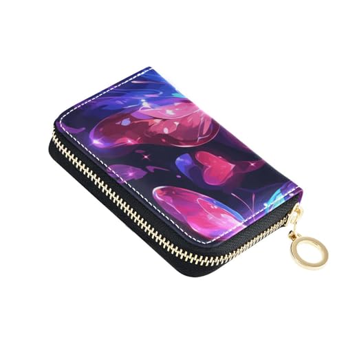 Yoogain Dreamy Butterflies Hearts Leder-Kartenetui für Herren, mit 2 Geldfächern, RFID-blockierend, Kreditkartenorganizer mit Reißverschluss von Yoogain