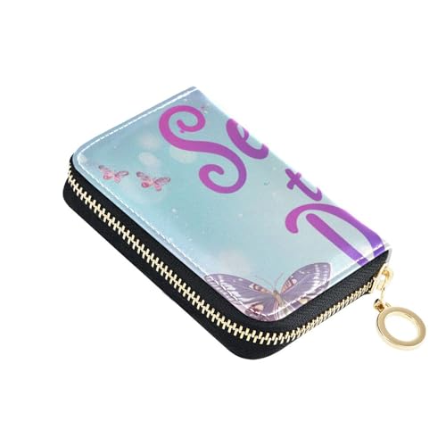 Yoogain Dreamy Butterflies Kartenetui aus pastellfarbenem Leder mit RFID-blockierendem Kreditkartenetui für Herren mit Reißverschluss von Yoogain