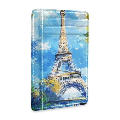 Yoogain Eiffelturm Painted by Beauty Leder Slim Card Wallet Damen mit Geldklammer RFID-blockierend, kleines Kreditkartenetui für Damen und Herren von Yoogain
