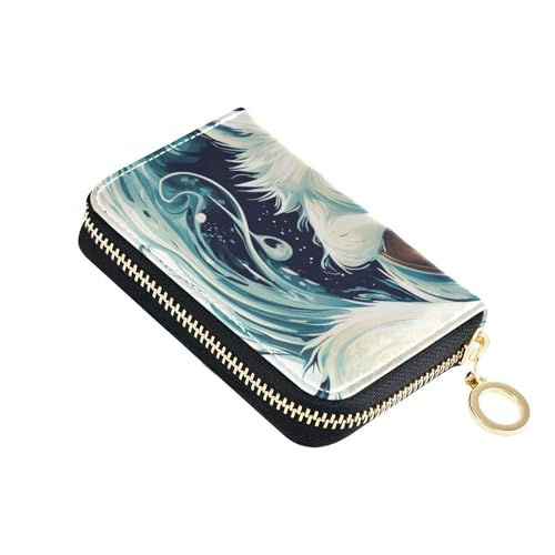 Yoogain Elegantes Arctic Fox Leder-Kartenetui für Damen mit 2 Geldfächern, RFID-blockierendem Kartenhalter für Herren mit Reißverschluss von Yoogain