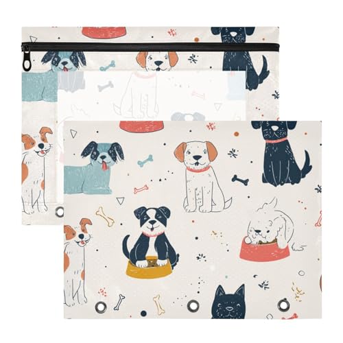 Yoogain Federmäppchen, Mehrzweck-Taschenordner für A4-Papier, Briefe, 2 Stück, Lehrerklasse, hellcremefarben, niedlicher Hund von Yoogain
