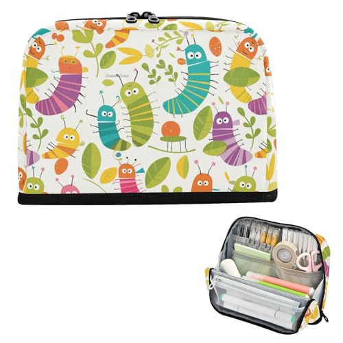 Yoogain Federmäppchen, großes Fassungsvermögen, Kosmetik, große Kapazität, Organizer-Box für Teenager, College, bunte Raupen und Blätter von Yoogain