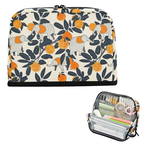 Yoogain Federmäppchen, großes Fassungsvermögen, Make-up-Tasche, einfaches Schreibwaren, Stifteetui für Jugendliche, Schule, alter Stil, Elefant, Mandarine, bunt, dunkel Yoogain Federmäppchen, großes Fassungsvermögen, Make-up-Tasche, einfaches Schreibwaren, Stifteetui für Jugendliche, Schule, alter Stil, Elefant, Mandarine, bunt, dunkel von Yoogain